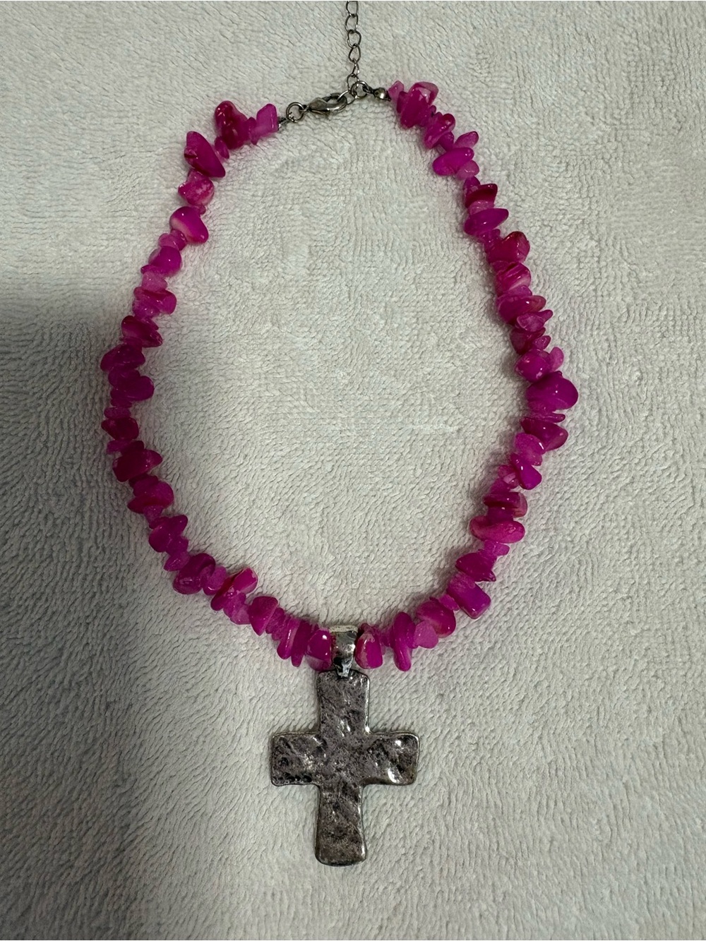 Free People Hot Pink and Turquoise Chip-Bead Necklaces with Cross Pendant